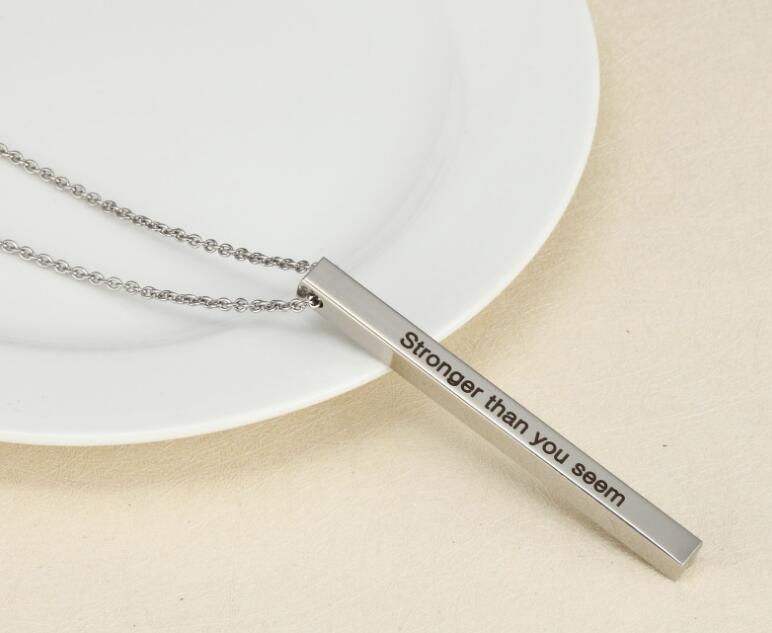 Inspirational Engraved Mantra Bar Pendant Necklaces Fashion Necklace