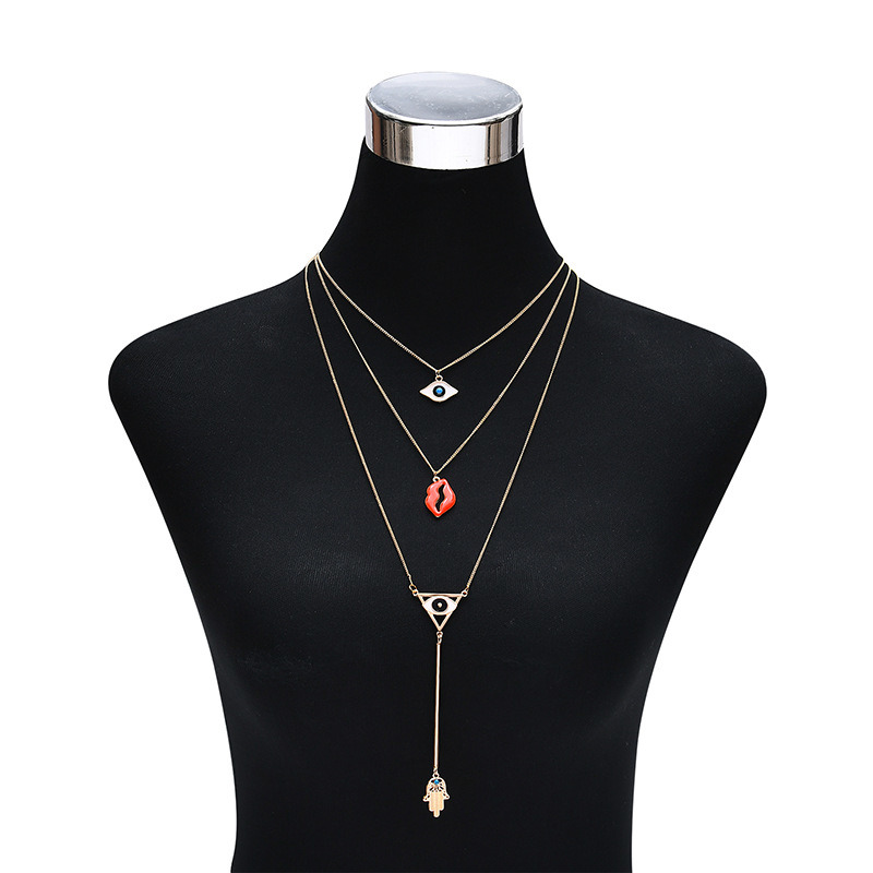 Trend Multilayer Choker Necklace with Mouth Evil Eye Pendant