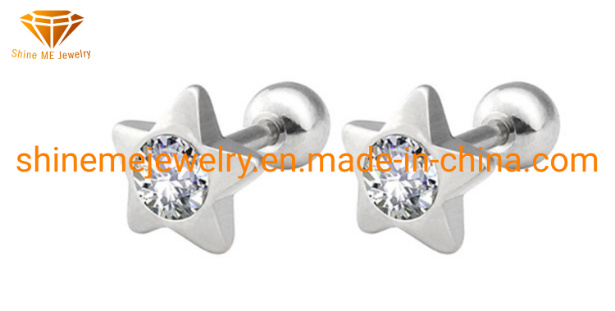 Fashion Titanium Steel Inlaid Zircon Small Earrings Stainless Steel Ball Exquisite Pentagram Earrings for Women Er2933