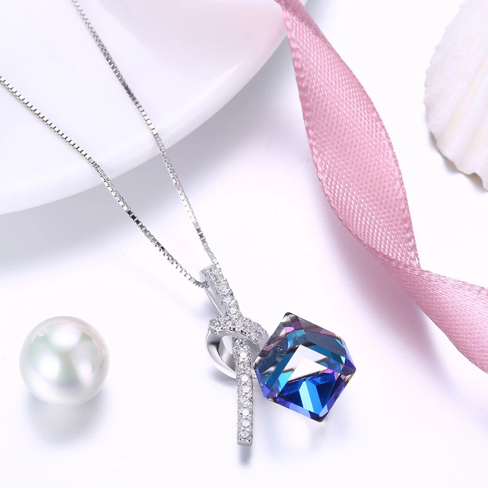 Latest Design New Fashion Necklace Jewelry Statement Gift Elegant Crystal Colorful 925 Sterling Silver Simple Necklace