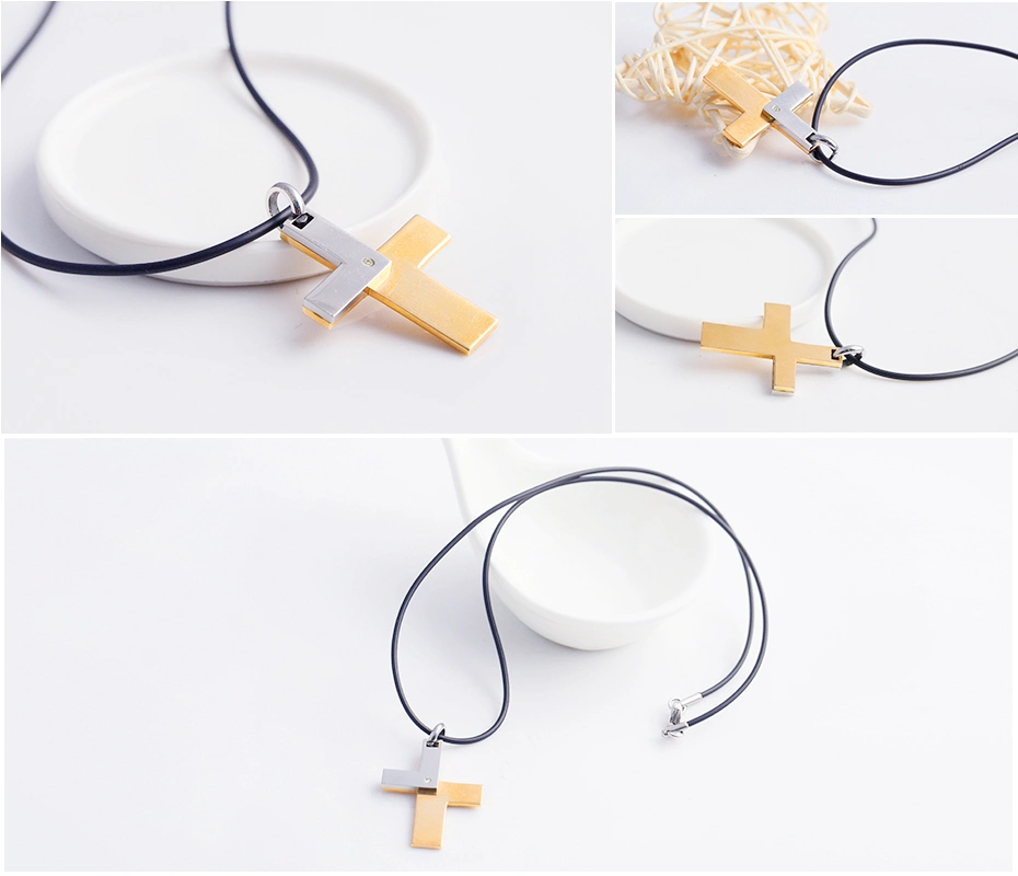 Men Fashion Jewelry Leather Necklace Stainless Steel Cross Pendant