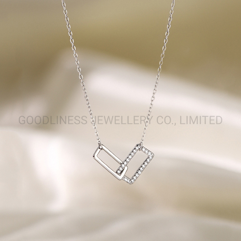 925 Sterling Silver Customized Jewelry Square Necklace for Women