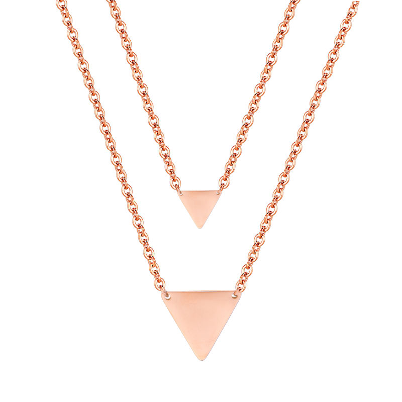 Stainless Steel Gold-Plated Double Layer Glossy Triangle Pendant Necklace