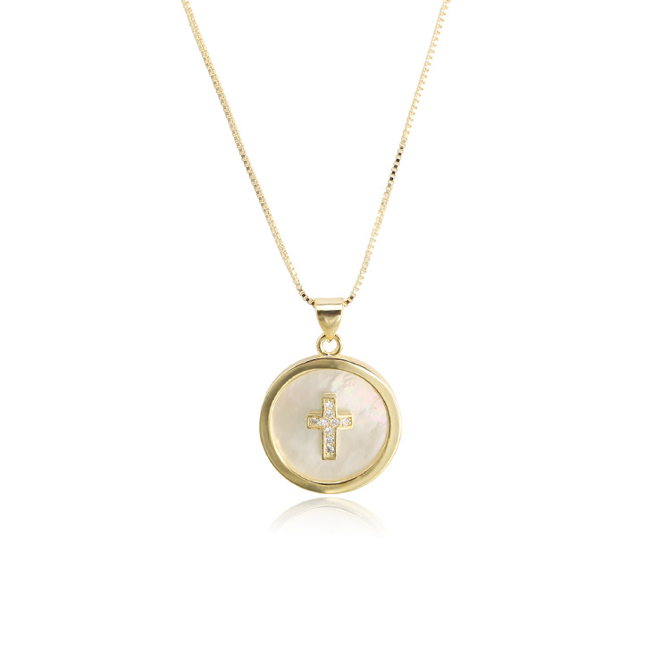 Wholesale Gold Plated Cross Necklace 925 Silver CZ Shell Necklace