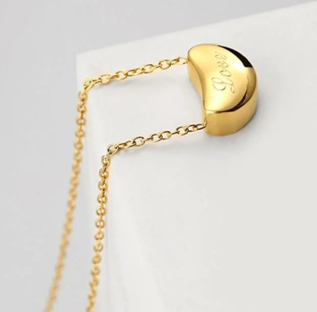 Gold Plated Bean Necklace Love Inscription Stainless Steel Pendant Necklace Jewelry