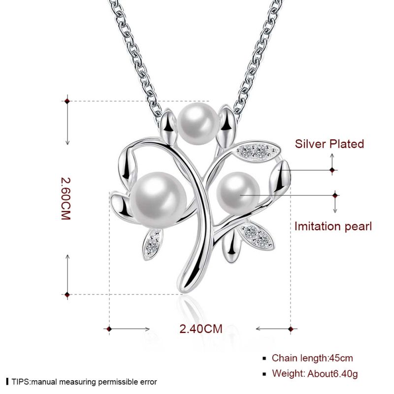 Pear Pendant Necklace Silver Plated Imitation Zicron Pearl Women Necklace