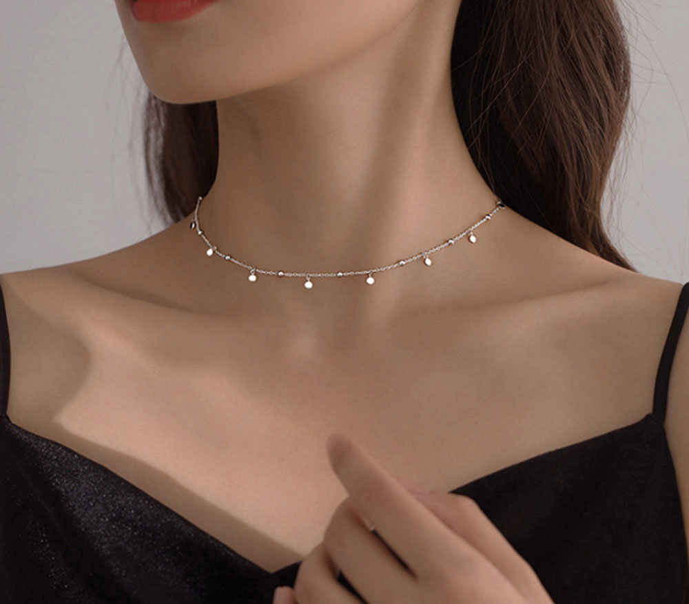 Cheap Price 2021 Fashion Minimalist Geometric Round 925 Silver Choker Women Necklace Jewelry