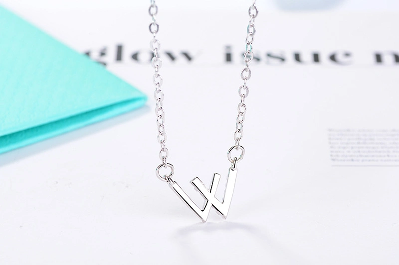 W Letter Necklace Contracted Small Pure and Fresh Temperament Boudoir Honey Chain Double V Allergy Necklace