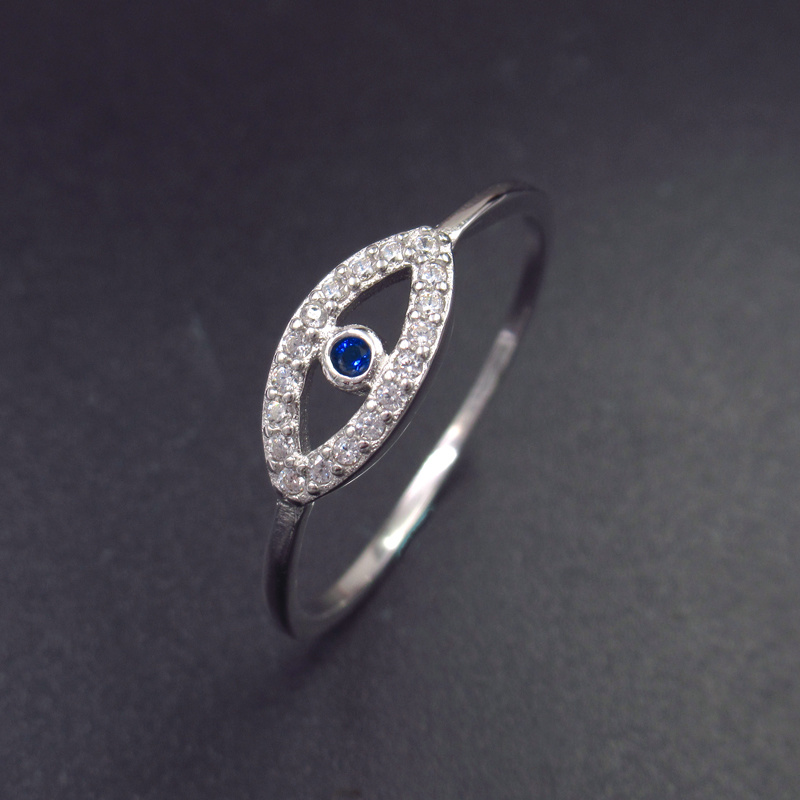Fashion 925 Silver Cubic Zirconia Evil Eye Shaped Ring for Party