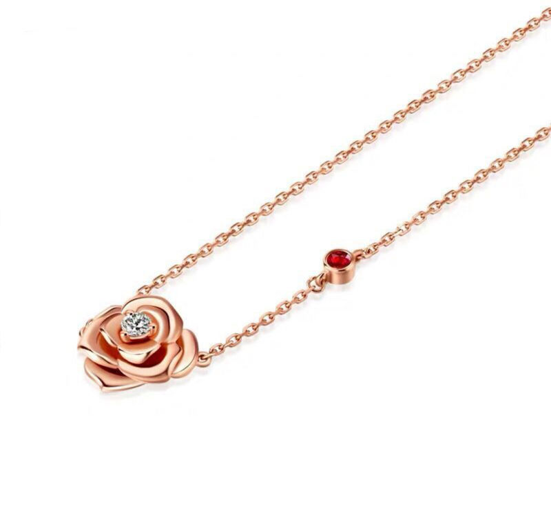 Fashion Jewelry Valentine's Day Gift Hand Craft Rose Necklace Sterling Silver Necklace for Girls