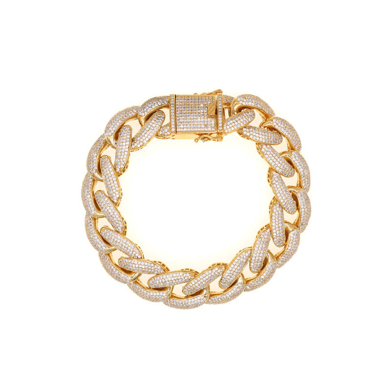 Hip Hop Classic 14K Iced out Cuban Link Chain Prong Setting Cubic Zirconia Miami Cuban Link Choker Necklace/Bracelet for Men Women