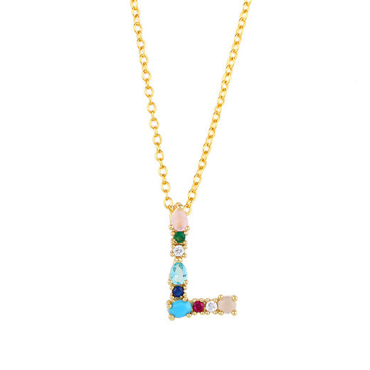 Color Zircon Necklace with Diamond Letter Necklace