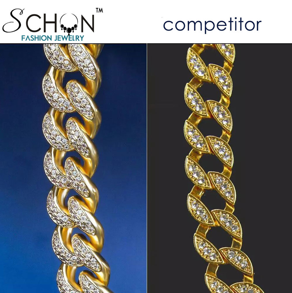 Hip Hop Jewelry 12mm White Gold Plated Iced out Cuban Link CZ Prong Cuban Link Chain Necklace Diamond Cuban Chain