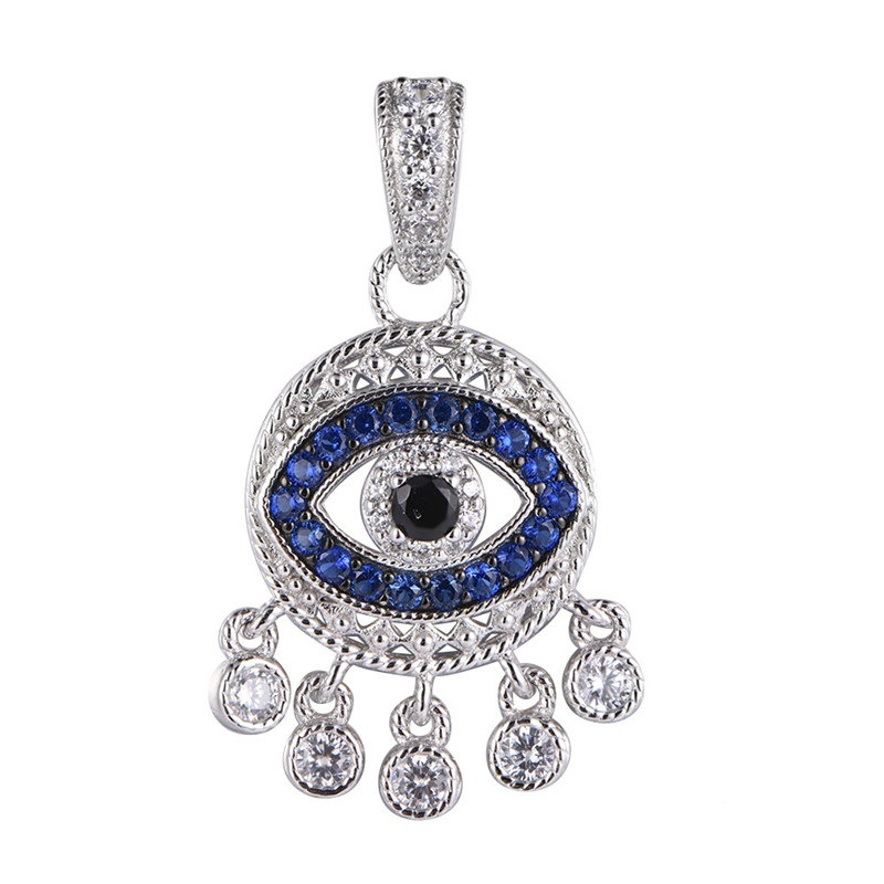 Fashion Silver Plated CZ Evil Eye Pendant Earring Jewelry Set