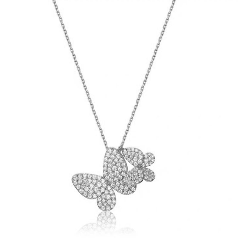 Best Selling 14K Gold Plated Classic Necklace 925 Sterling Silver Double Butterfly Pendant Necklace