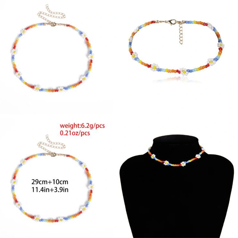 Bohemian Colorful Seed Bead Flower Choker Necklace Statement Short Collar Clavicle Chain Necklace for Women Jewelry