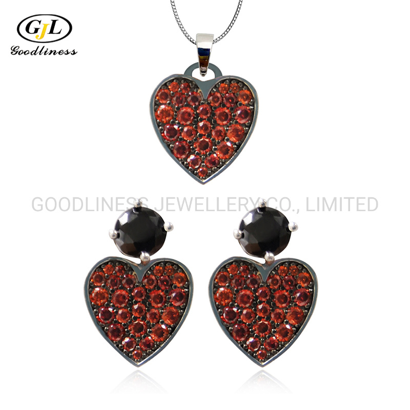 High Quality Heart Love Shape Charm Necklace Earrings Jewelry Set