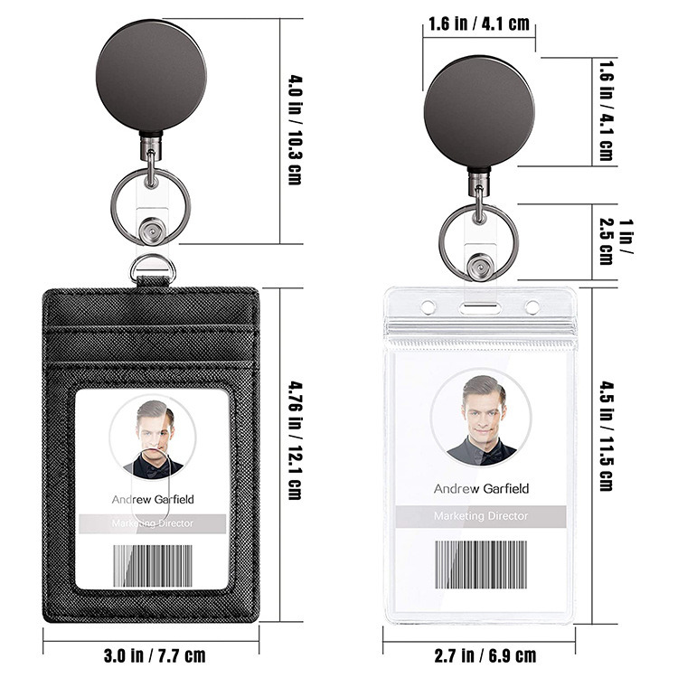 Wholesale ID Card Holder Lanyard Transparent Silicone Leather Badge Holder