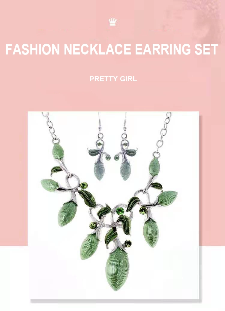 Custom Stainless Steel Jewellery Green Love Heart Pendant Jewelry Set Heart-Shaped Necklace and Earring Jewelry Set