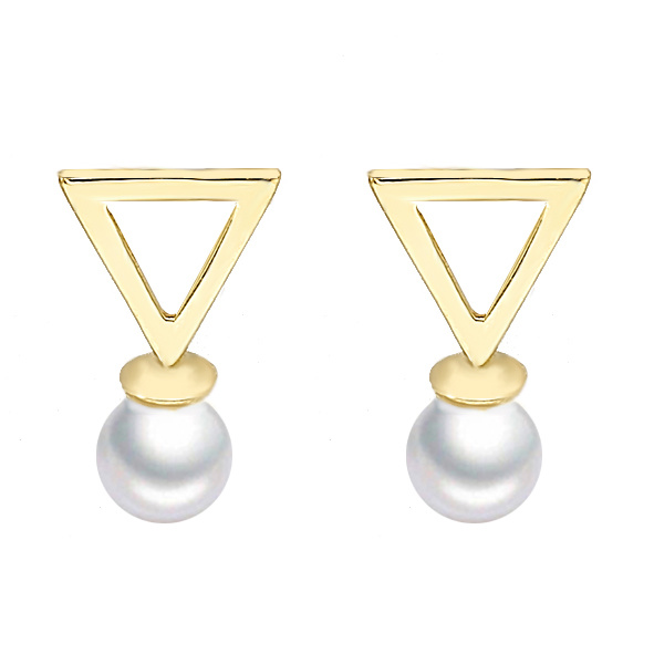 925 Silver 10K 14K 18K Gold Triangle Shape Earring with Pearl Fashion Jewelry/Aretes