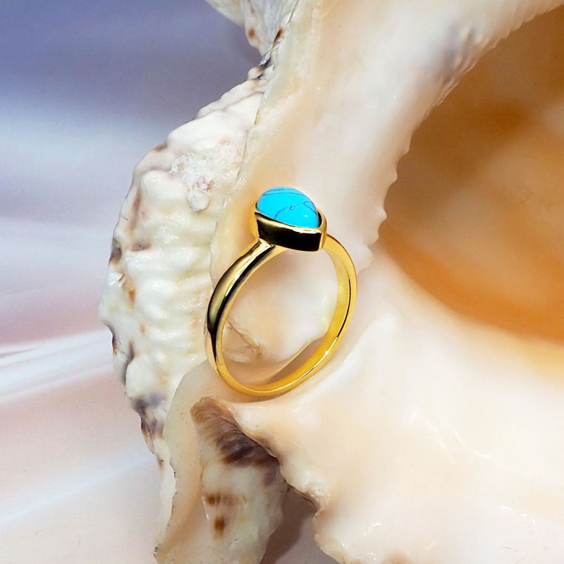 S925 Sterling Silver Rings 18K Gold Plated Turquoise Rings for Girls