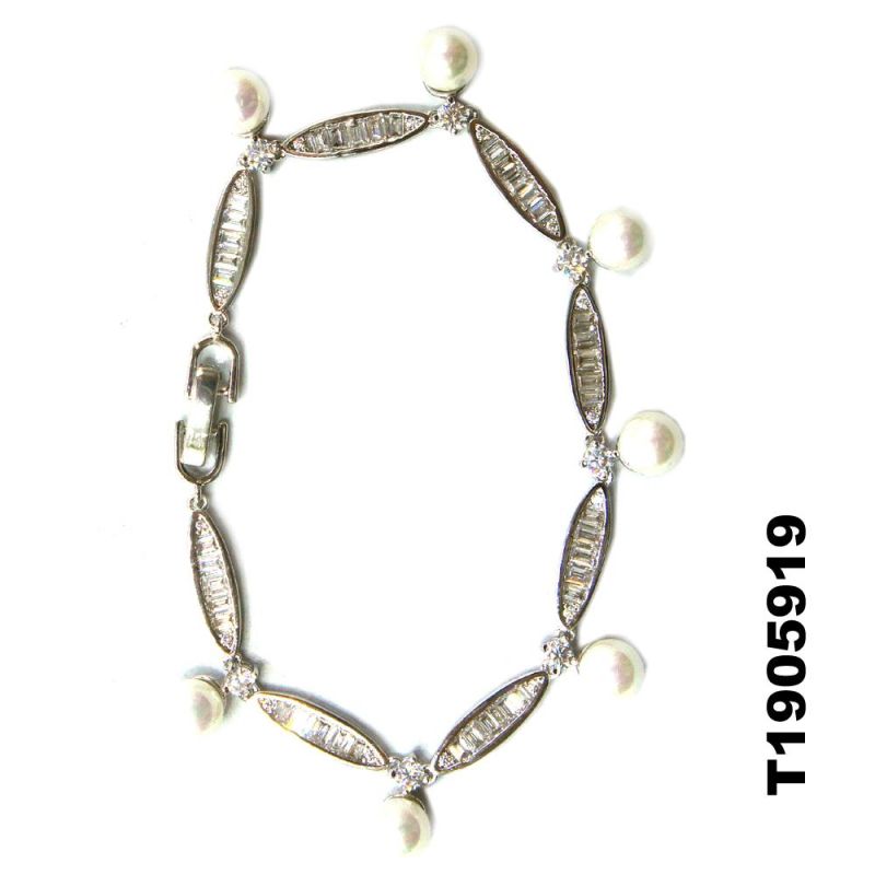 Pearl Bracelet/Rhodium Plated/Fashion Jewelry/Fashion Bracelet/Flower Shell Bracelet