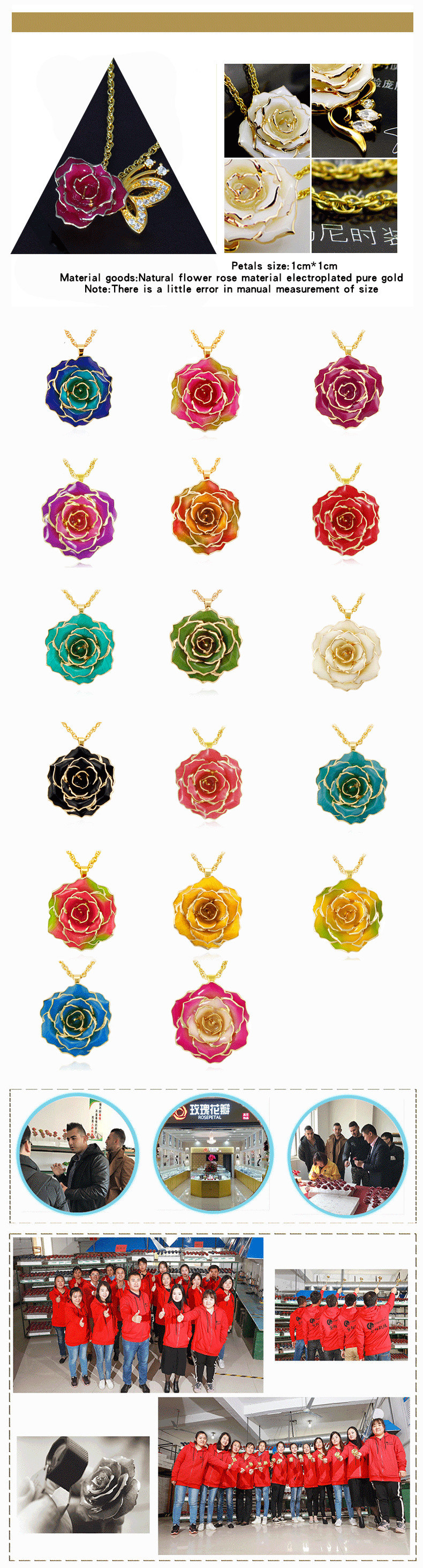 Gold Rose Necklace in Butterfly Design (fresh rose)