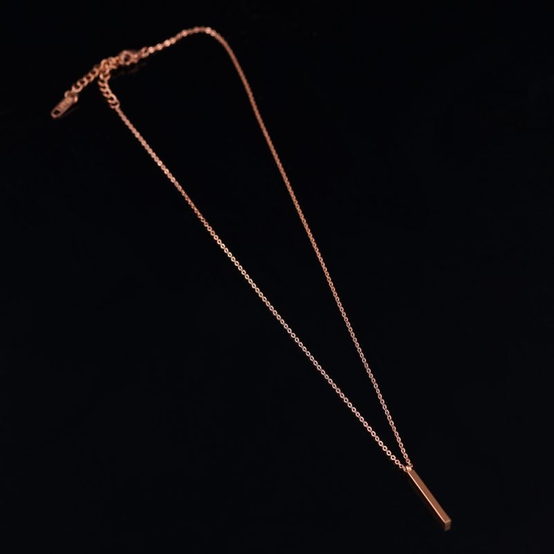 Custom Design Rose Gold Long Bar Pendant Necklace for Women