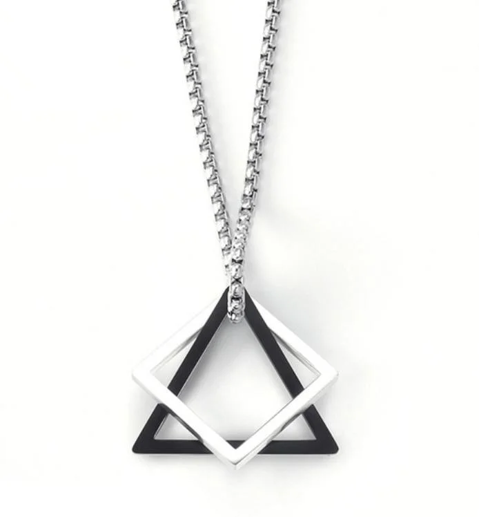 Popular Interlocking Square Triangle Male Pendant Necklace Stainless Steel Modern Trendy Geometric Stacking Necklace for Men