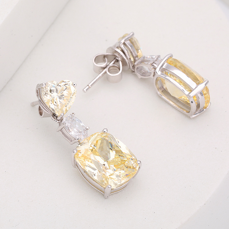 Yellow Gold Earrings Square and Heart Earrings for Women