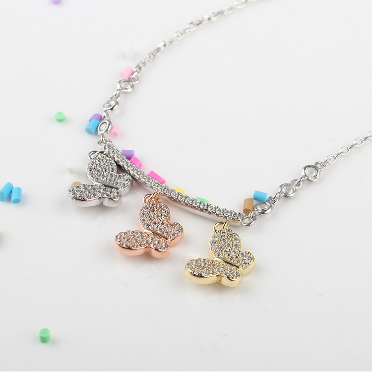 Three Personalized Butterfly Trendy 925 Sterling Silver Necklace