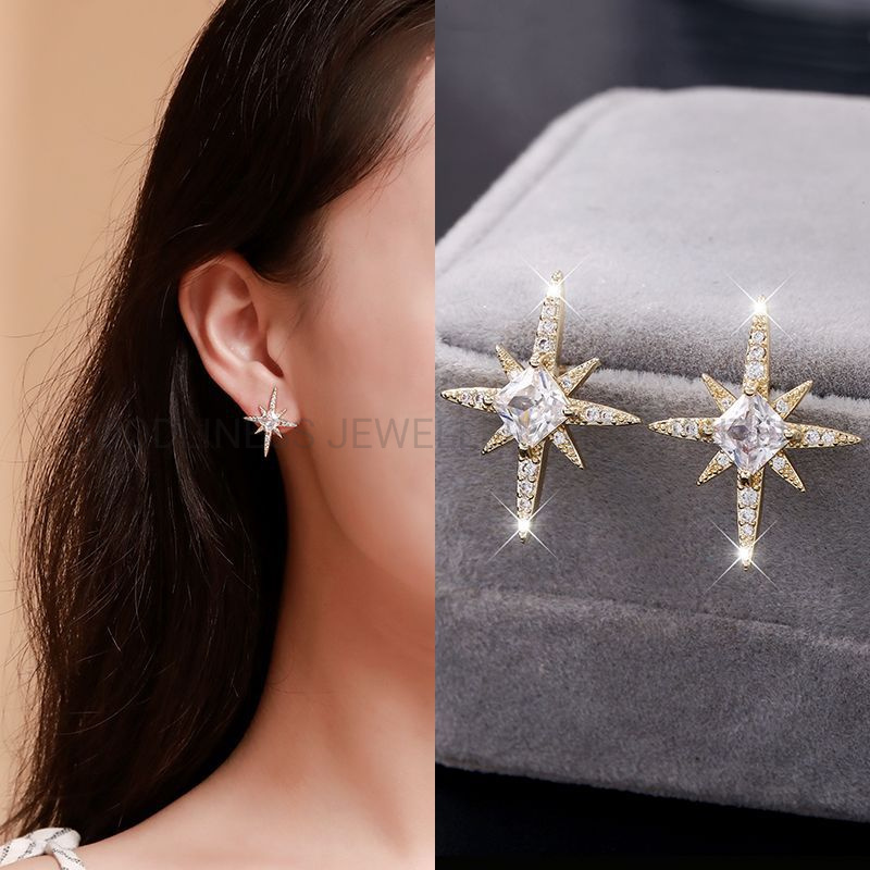 Fashionable Star Silver CZ Jewelry Earrings for Girl