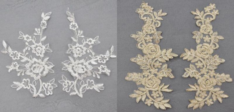 Stock Fashion Wedding Accessories Embroidered Lace Applique for Dress