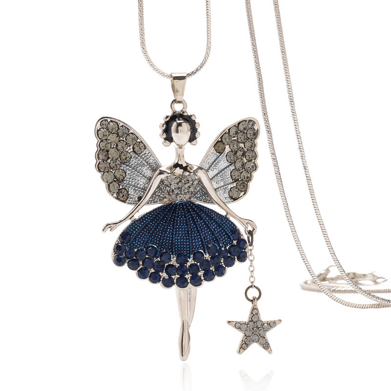 Angel Necklace CZ Female Winter Necklace Long Sweater Necklace Princess Decoration Fashion Princess Pendant a Necklace of Angel Wings