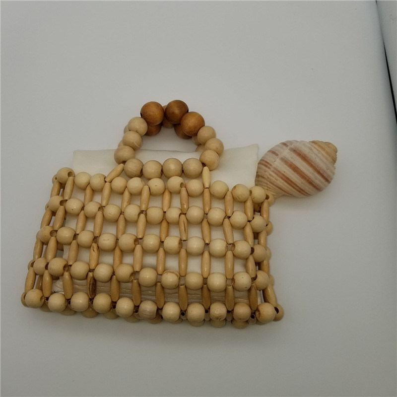 Peb31 Summer Beach Womens Hollow out Pearls Clutch Wood Pearl Tote Bag