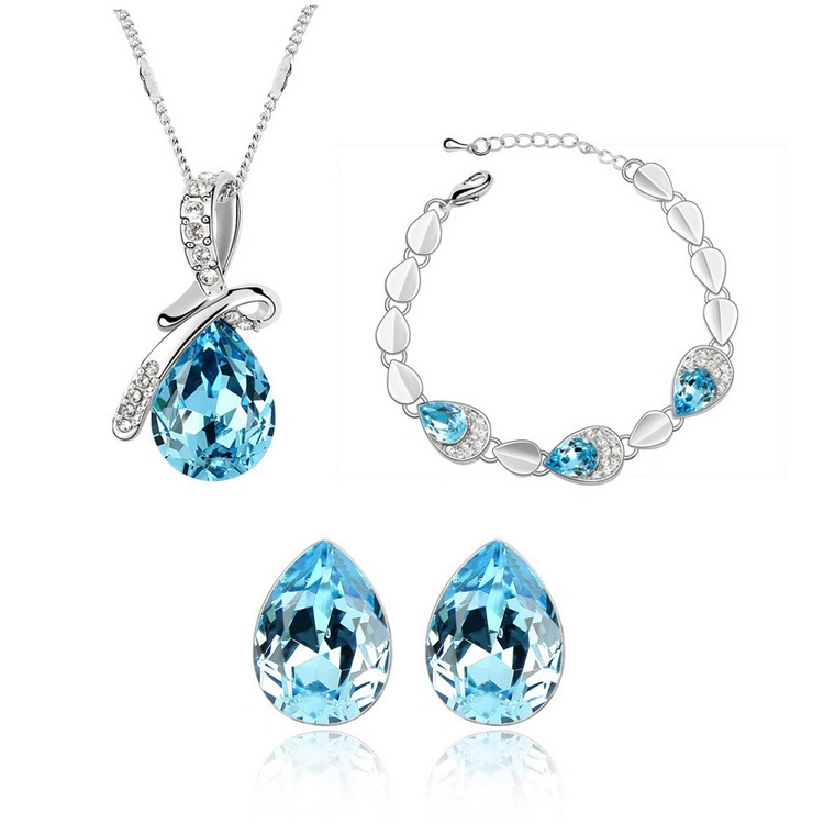 Fashion High Quality Water Drop Women Crystal Pendant Necklace Sets