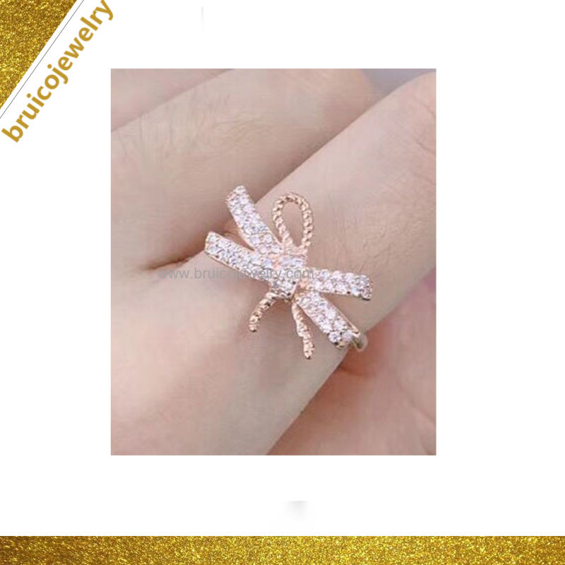 Bowknot Shape Rose Gold Plated Ring with Zirconia for Girls