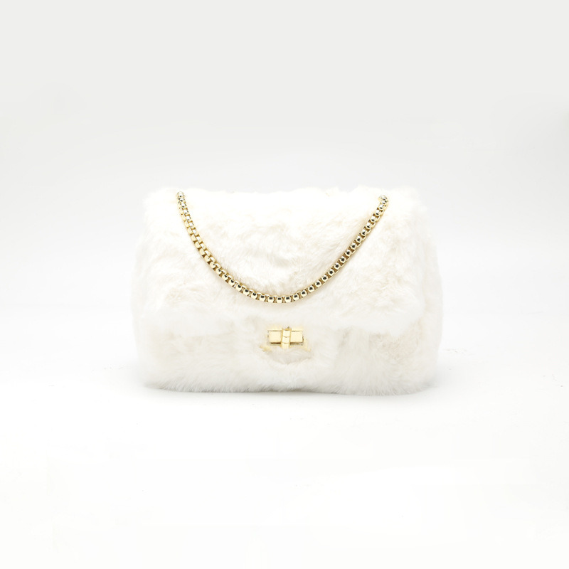 High Quality Wholesale Ladies Imported Handbags Winter Fluff Golden Chain Lady Shoulder Bag