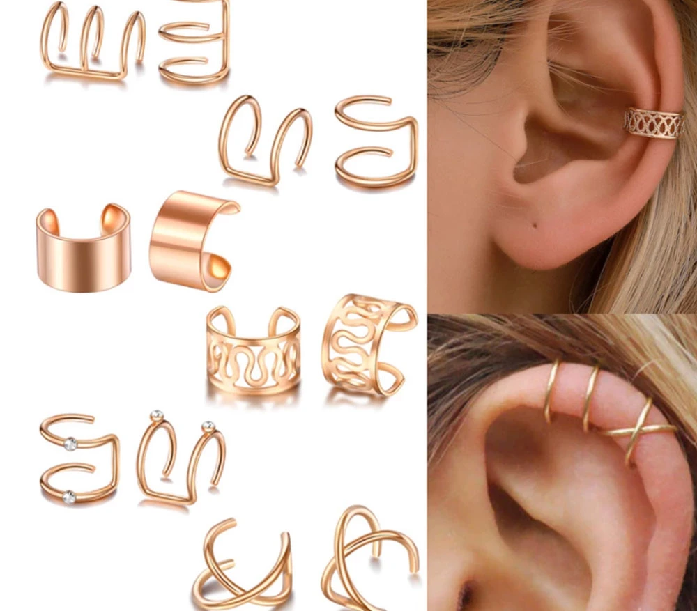 5PCS/Set Alloy Fashion Earrings No Ear Pierced Ear Cuff Clip Without Hole Gold Plated Cartilage U-Shaped Women Earring Clip Set