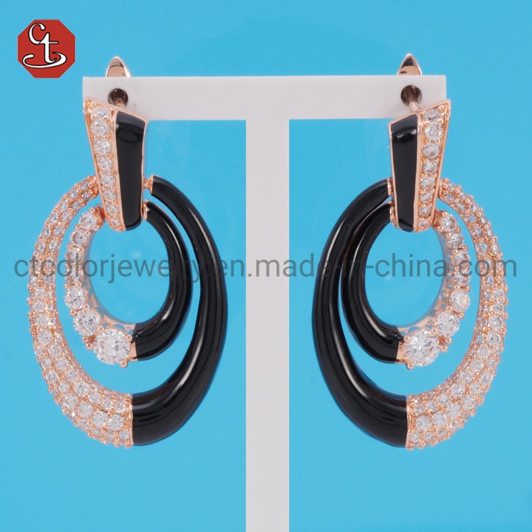 Trendy Jewelry Enamel with AAA Cubic Zircon Silver or Brass Earrings Fashion Silver Earrings