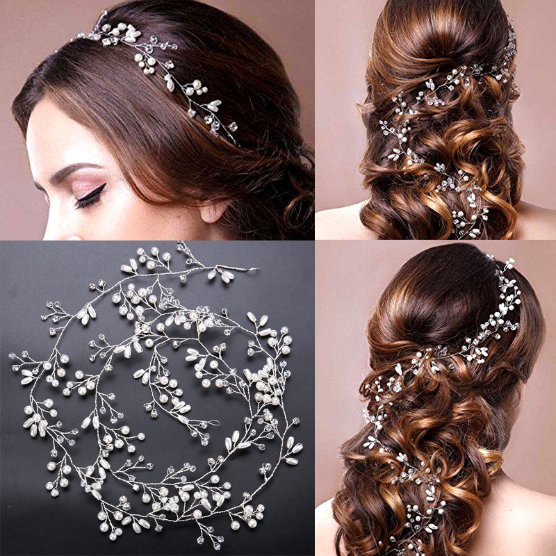 Bride Handmade Pearl Hair Ribbon Headdress Wedding Dress Accessory Hair Ribbon