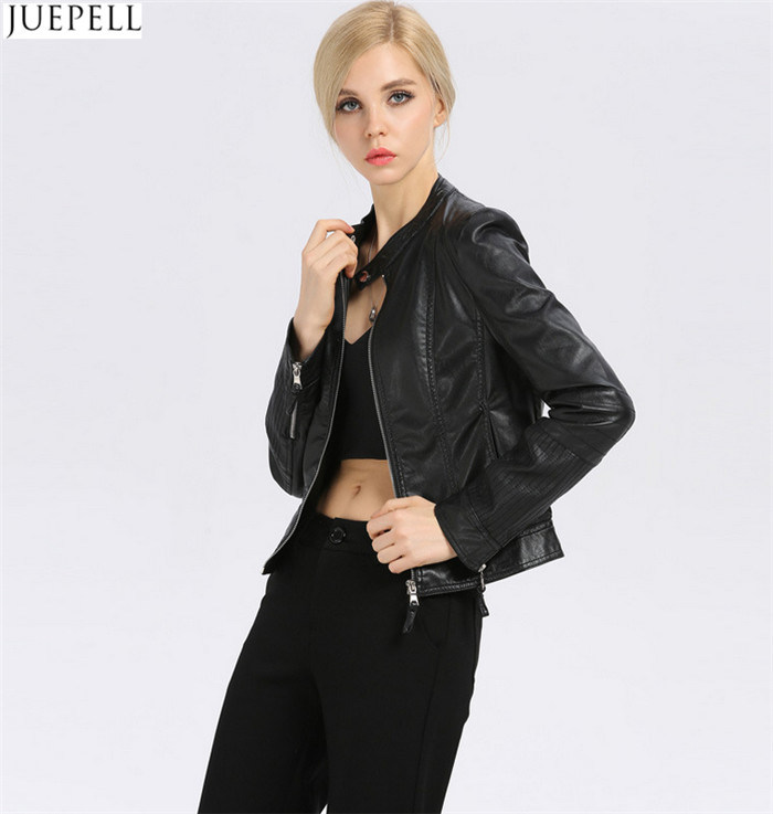 New Fashion Women's Small Leather Collar Slim Leather Jacket Short Section of European and American Fashion Wholesale Jackets