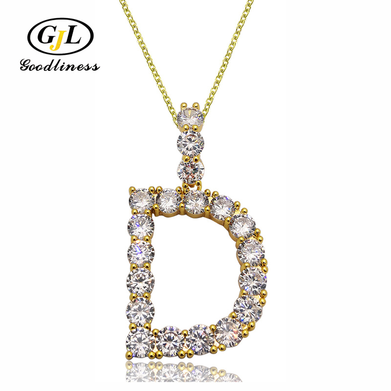Letter Pendant Necklace Cubic Zirconia 925 Silver Jewelry
