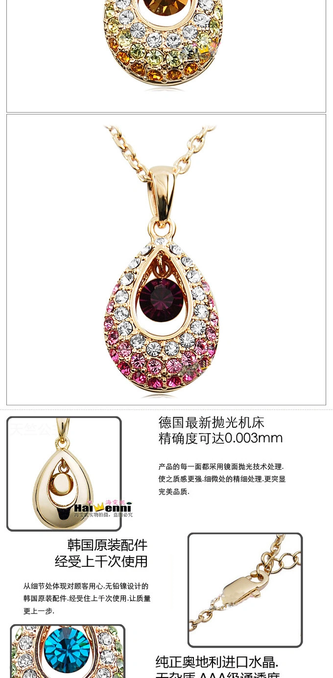 Hottest Gold/Silver Teardrop Crystal Necklace Jewelry, Colorful Crystal Rhinestone Necklace Cheap Jewelry Wholesale