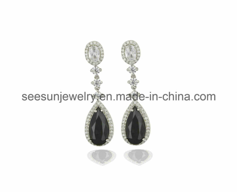 925 Silver Dangling Earring with Black CZ for Women