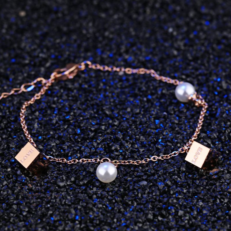 Fashion Pearl Cube Adjustable Pearl Stainless Steel Women Bracelet