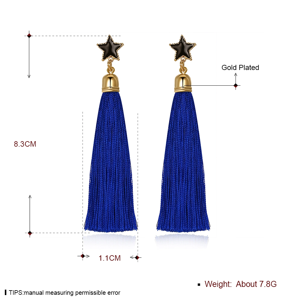 Blue Color Cotton Tassel Rings Fashion Eardrop Ethnic Style Women Earring Jewelry