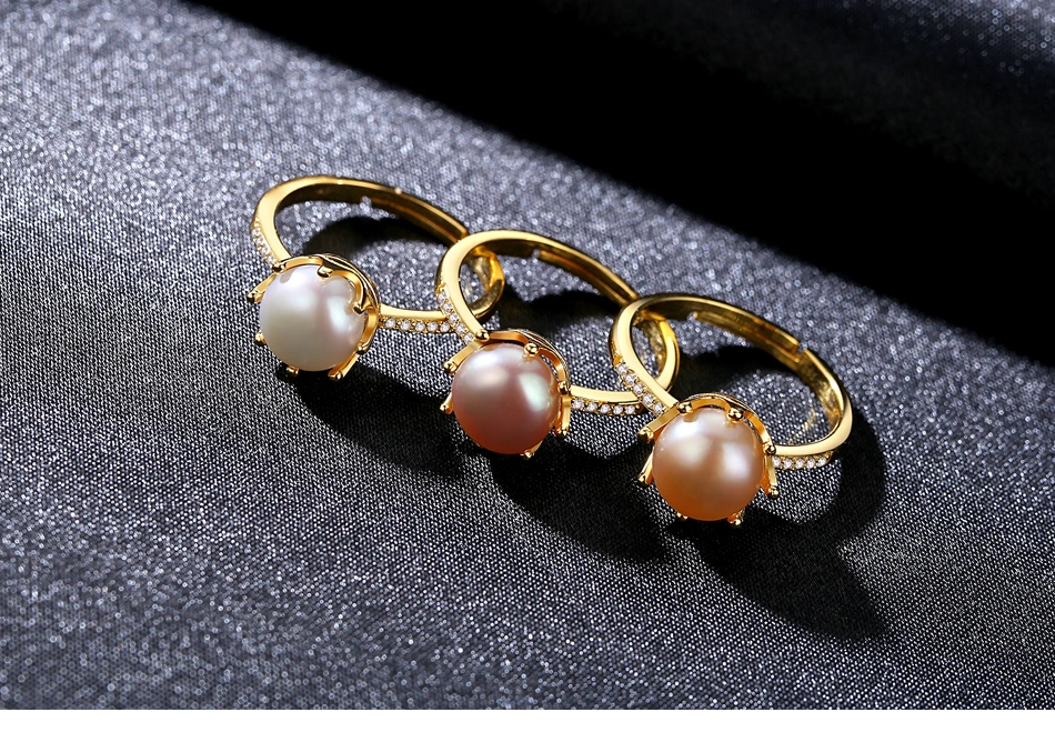 18K Gold Plated Sterling Silver Finger Freshwater Pearl Rings