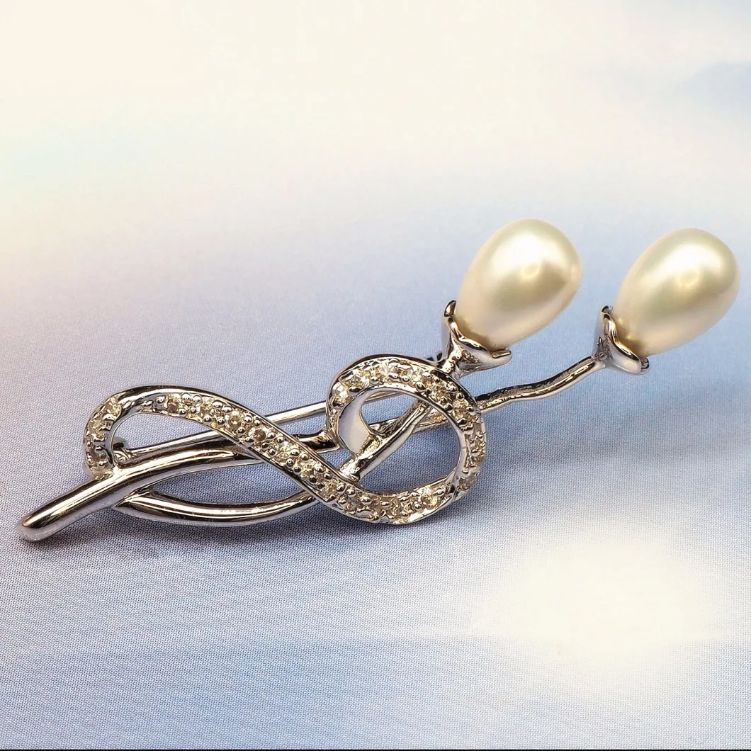 Fashion Jewelry 925 Silver Brooch with Freshwater Pearl for Women/Girl/Kids