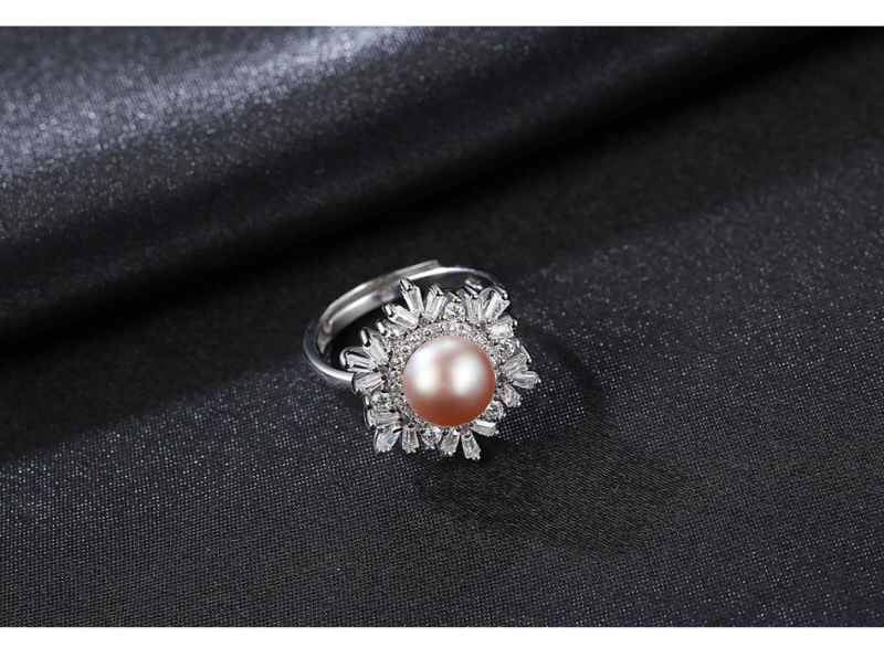 CZ Small Snowflake 925 Silver Freshwater Pearl Rings